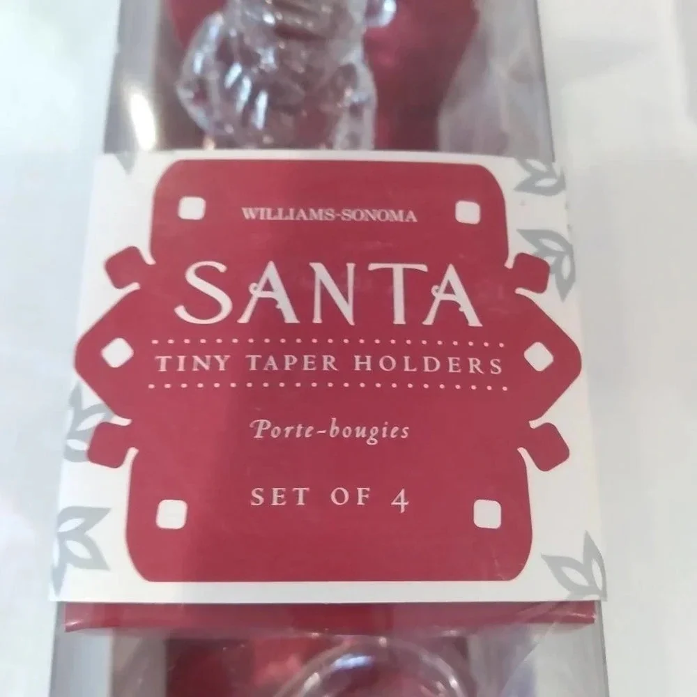 Williams Sonoma Santa Glass Taper Candle Holders Set of 4